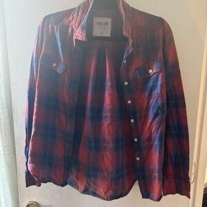 Mossimo Women's Red and Blue Plaid Button Down Shirt
